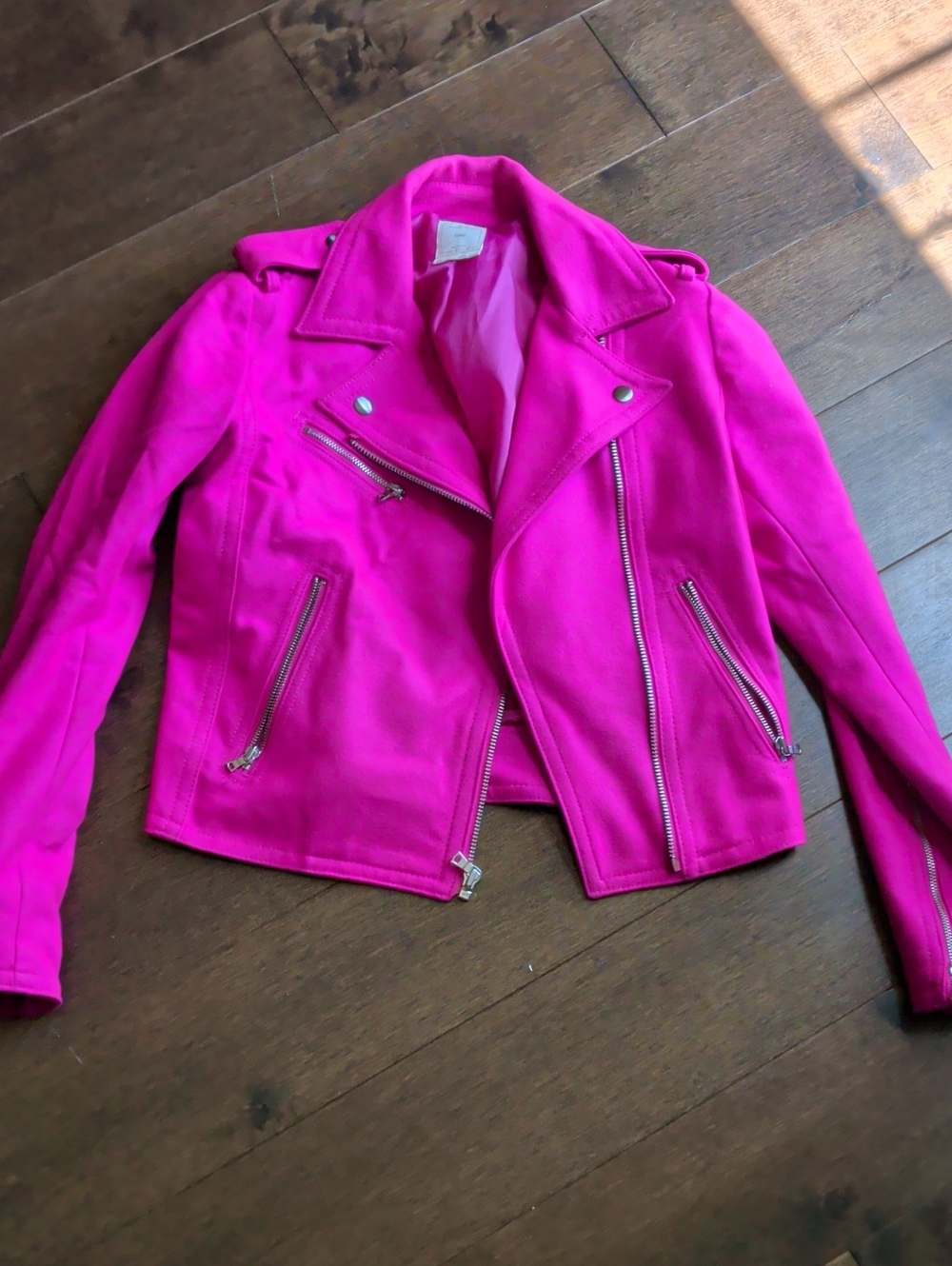 GAP Hot Pink Moto Jacket with Silver Hardware